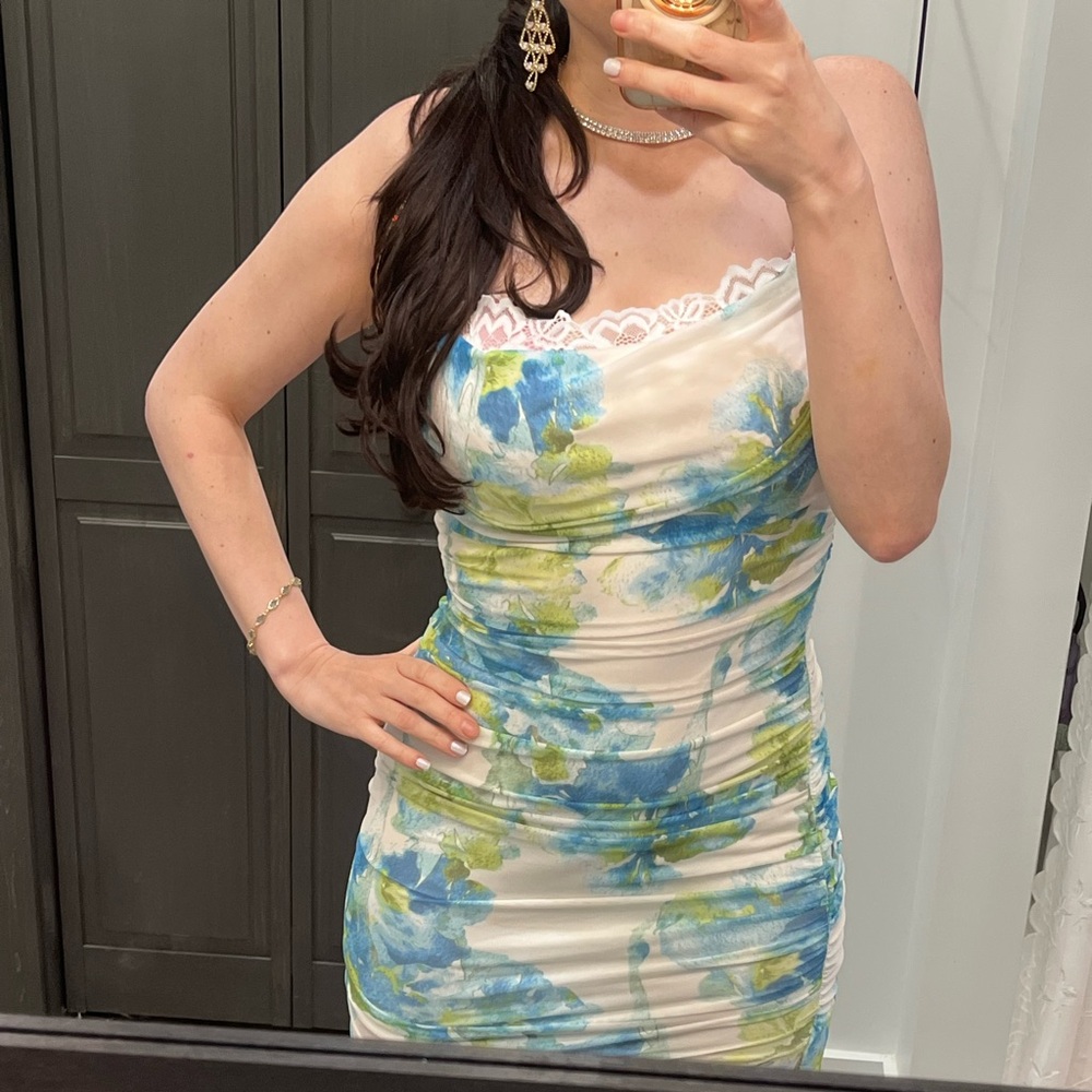Fashion Nova Blue and Green Mesh Mini Dress